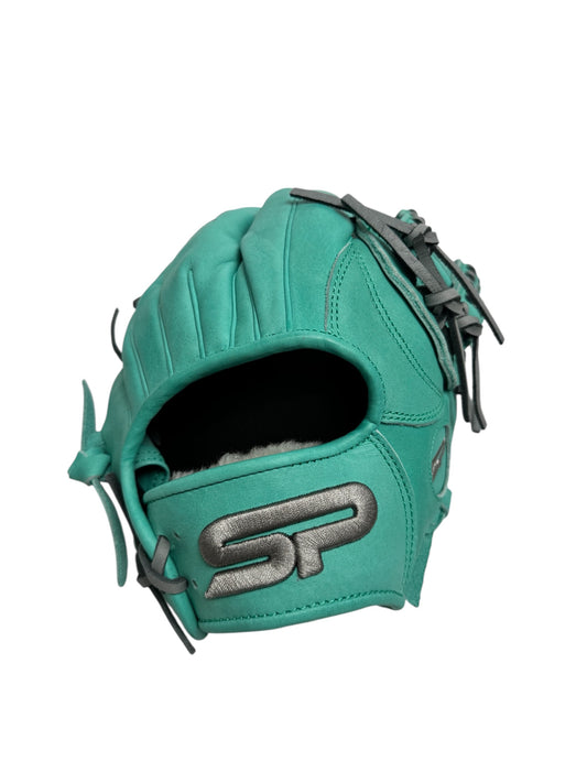 Mint/Grey Kip Leather Laced H-Web Handcrafted Glove - 13.5”