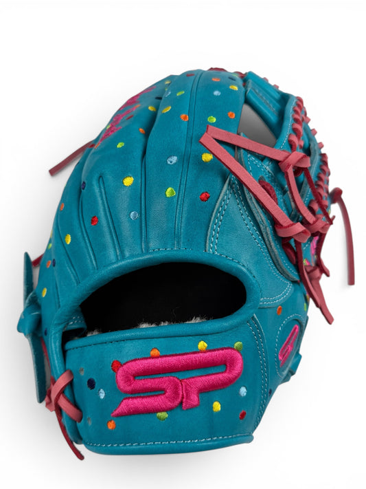 Polka Dot Japanese Kip Leather Laced H - Web Handcrafted Glove - 13"