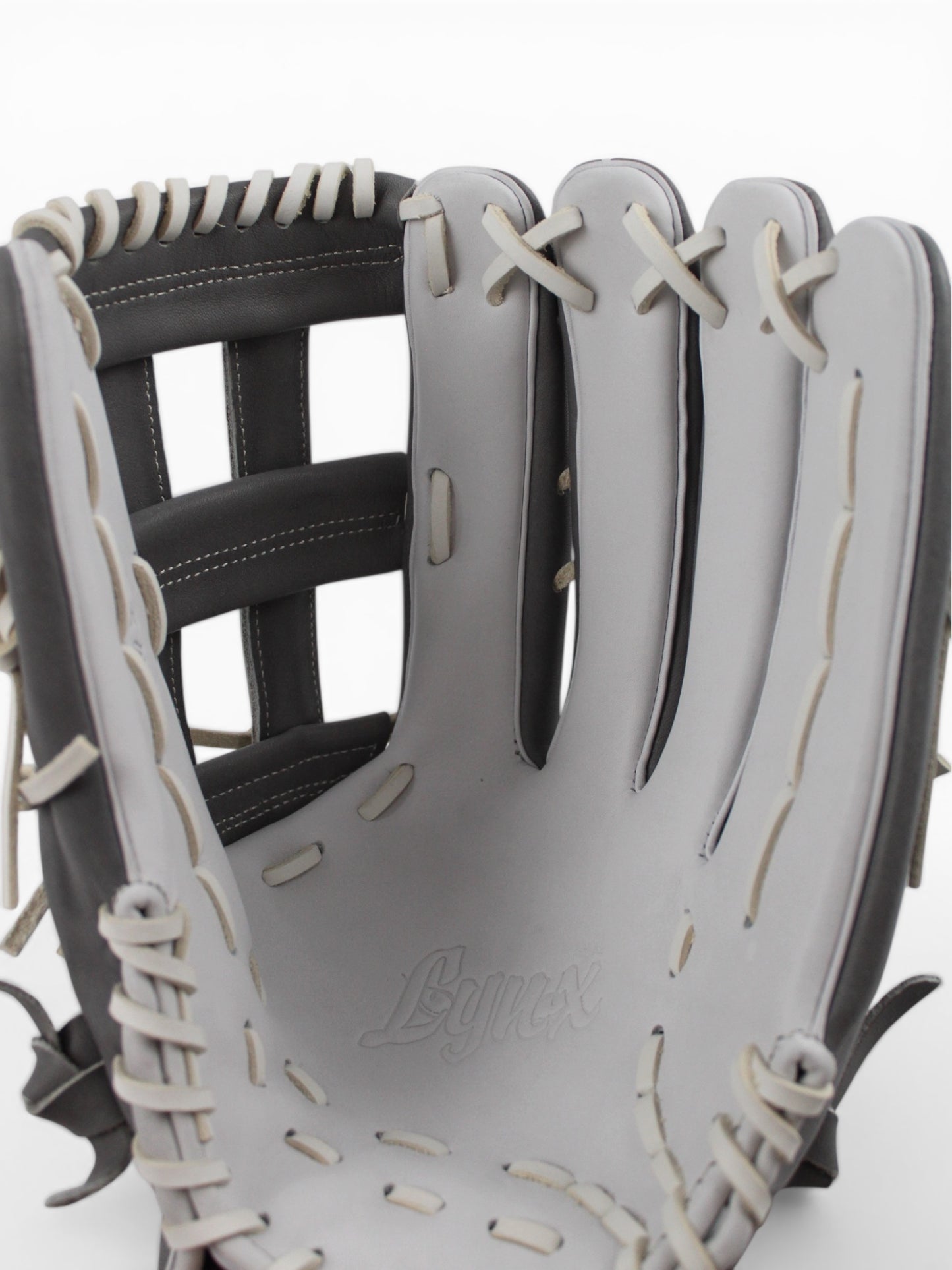 Grey/White Japanese Kip Leather Laced H-Web Handcrafted Glove - 13.5”