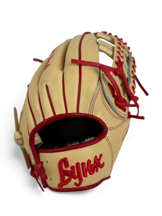 Blonde/Red Japanese Kip Leather Laced H-Web Handcrafted Glove - 13” & 13.5”