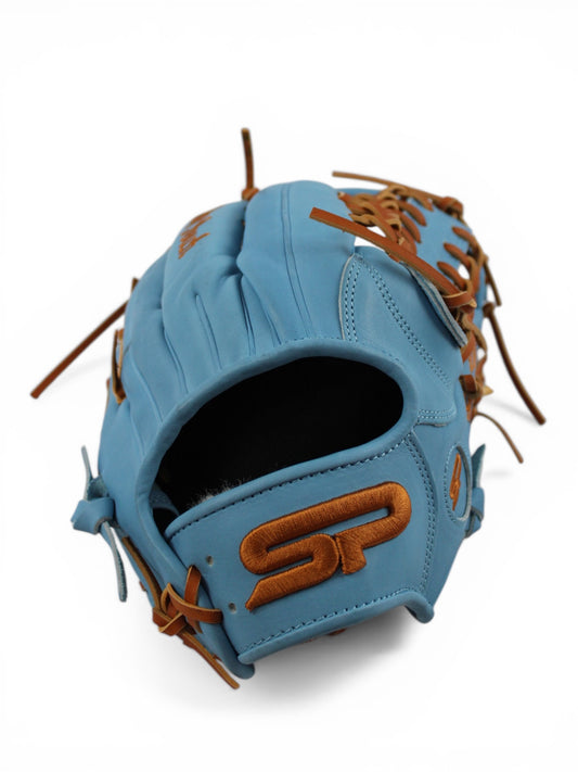 Light Blue/Tan Japanese Kip Leather T-Web Handcrafted Glove - 13.5”