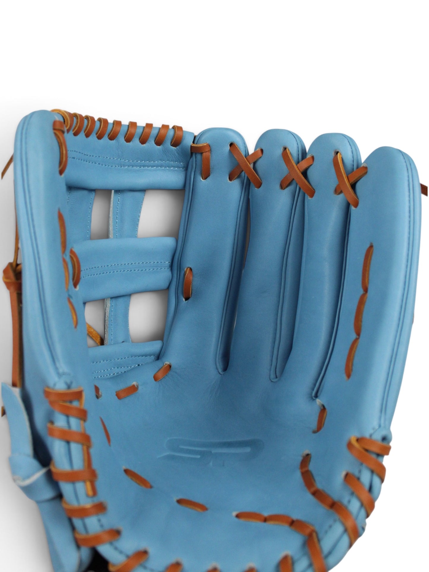 Light Blue/Tan Japanese Kip Leather Laced H-Web Handcrafted Glove - 13”