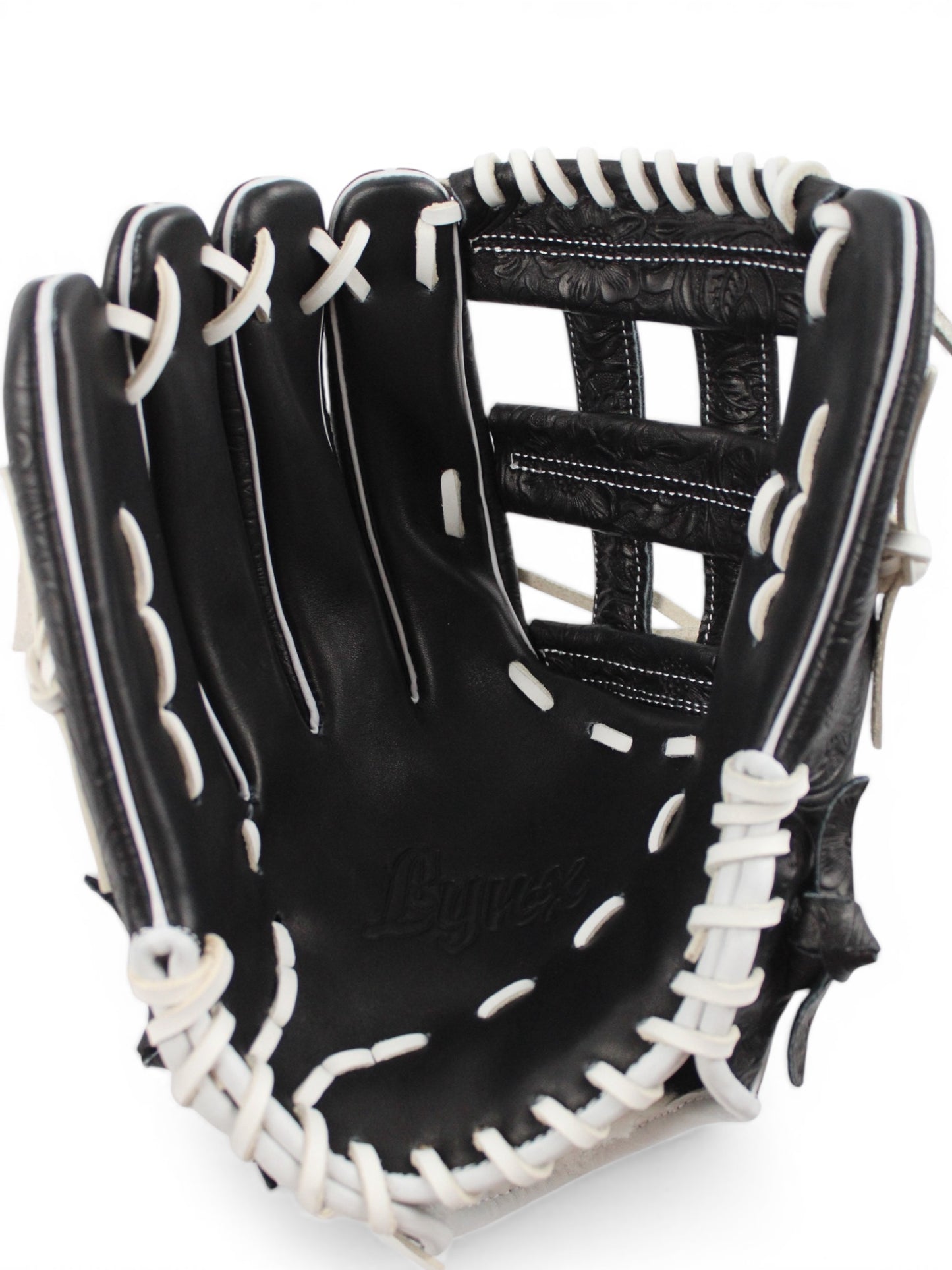 Black Flower Japanese Kip Leather Laced H-Web Handcrafted Glove - 13”