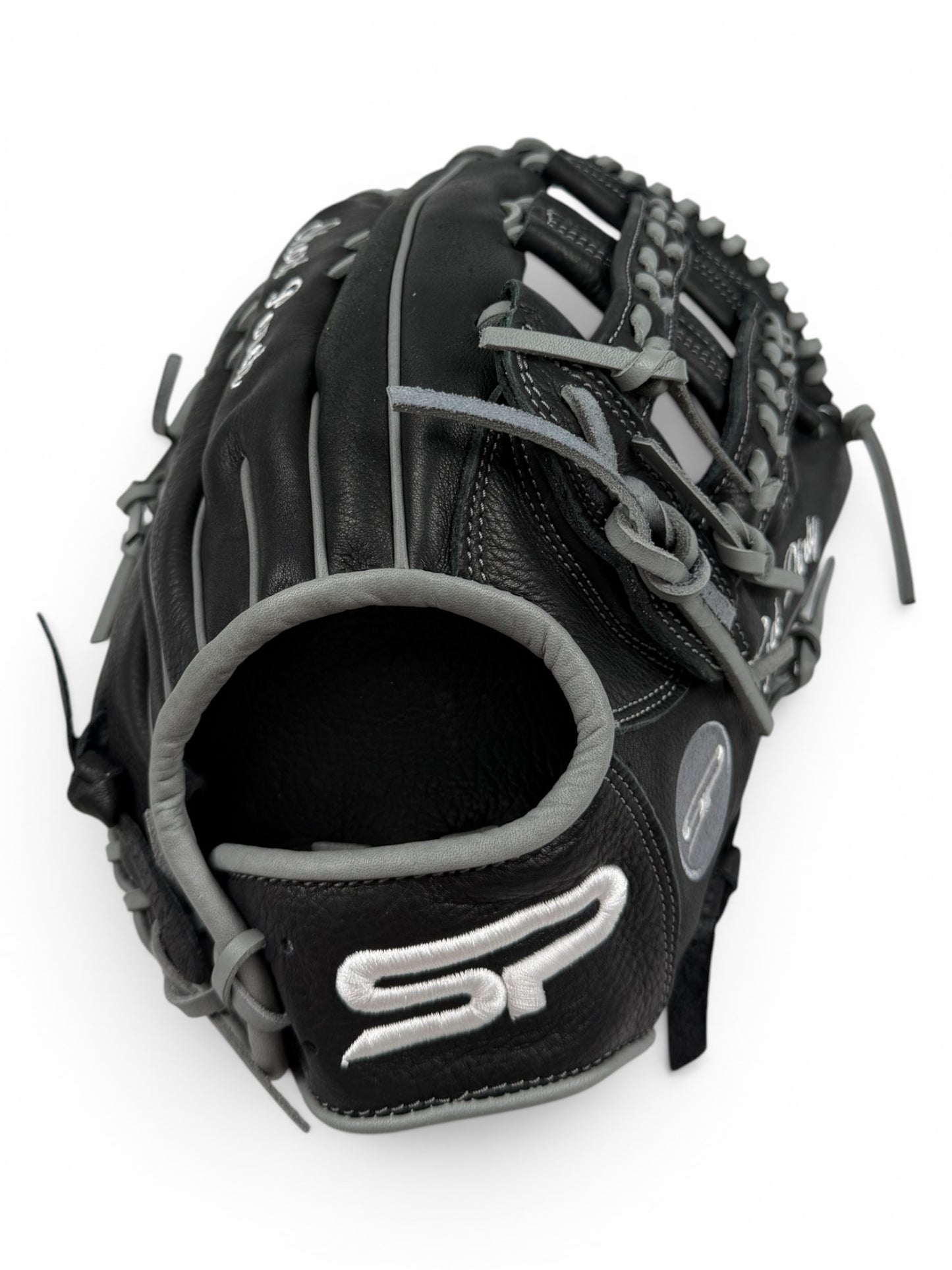Black/Gray Cowhide Leather Laced H-Web Handcrafted Glove - 13.5"