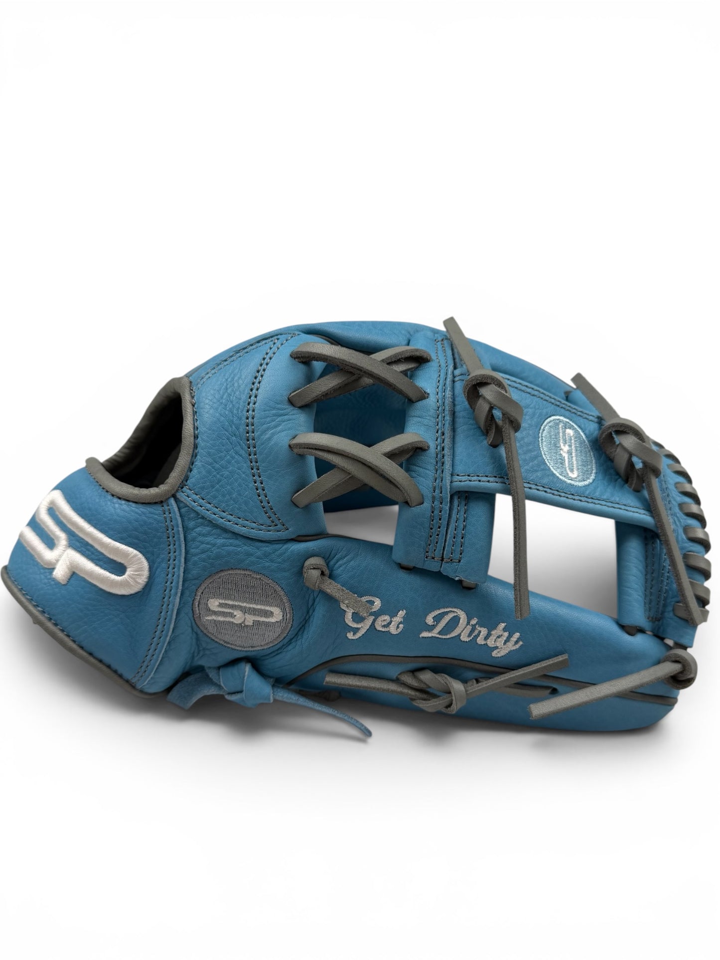 Baby Blue/Gray Cowhide Leather I-Web Handcrafted Glove - 13"