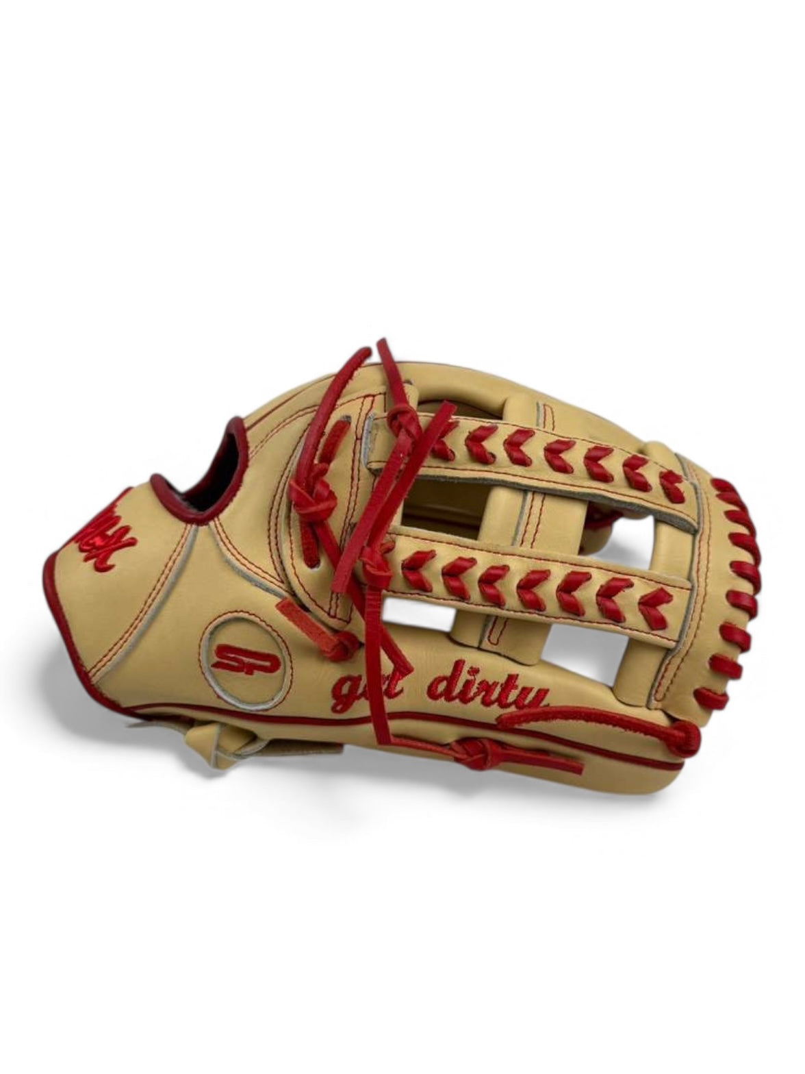 Blonde/Red Japanese Kip Leather Laced H-Web Handcrafted Glove - 13” & 13.5”