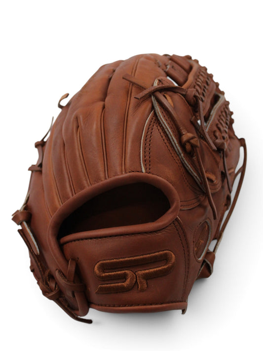 Oil Chestnut American Kip Leather Laced H-Web Handcrafted Glove - 13.5”