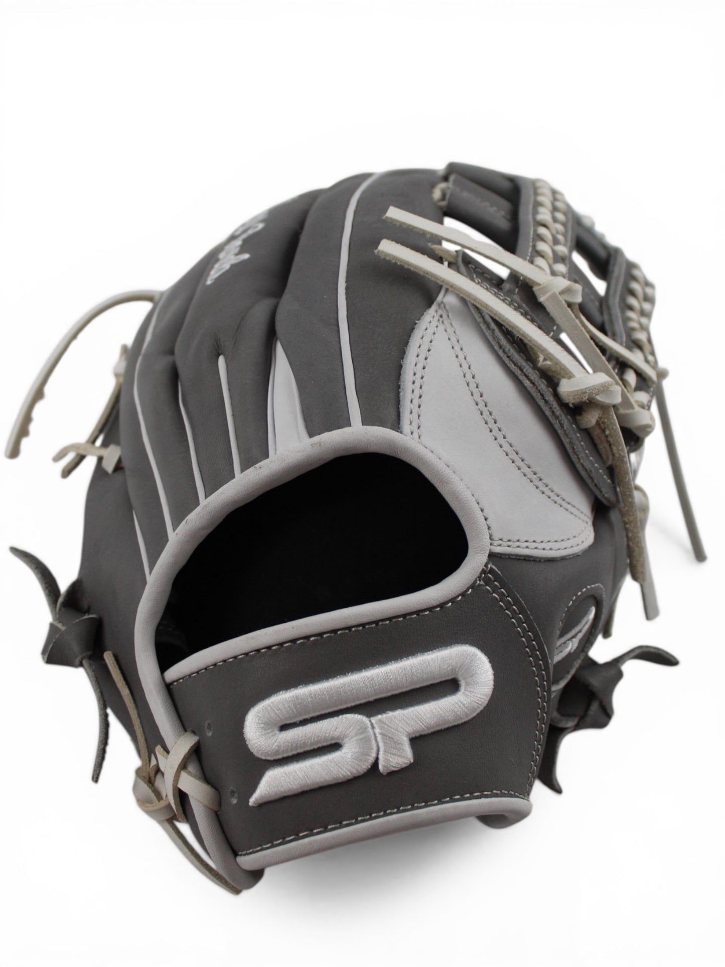 Grey/White Japanese Kip Leather Laced H-Web Handcrafted Glove - 13.5”