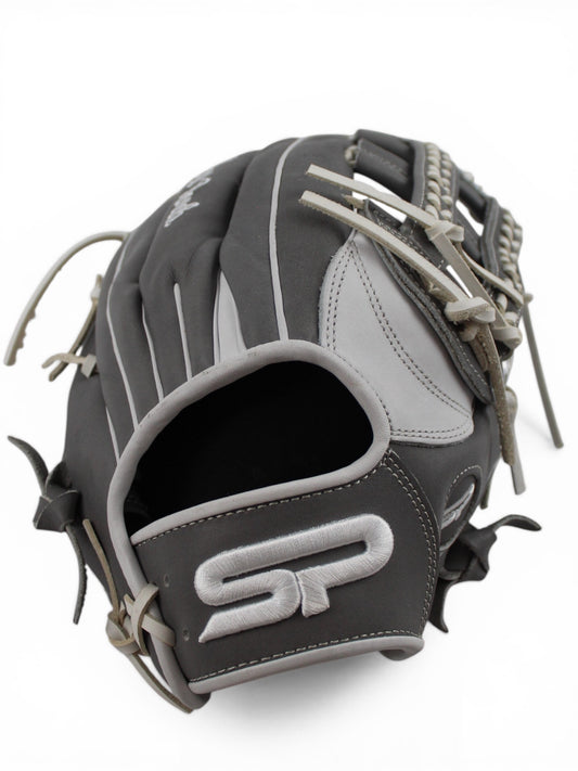 Grey/White Japanese Kip Leather Laced H-Web Handcrafted Glove - 13.5”