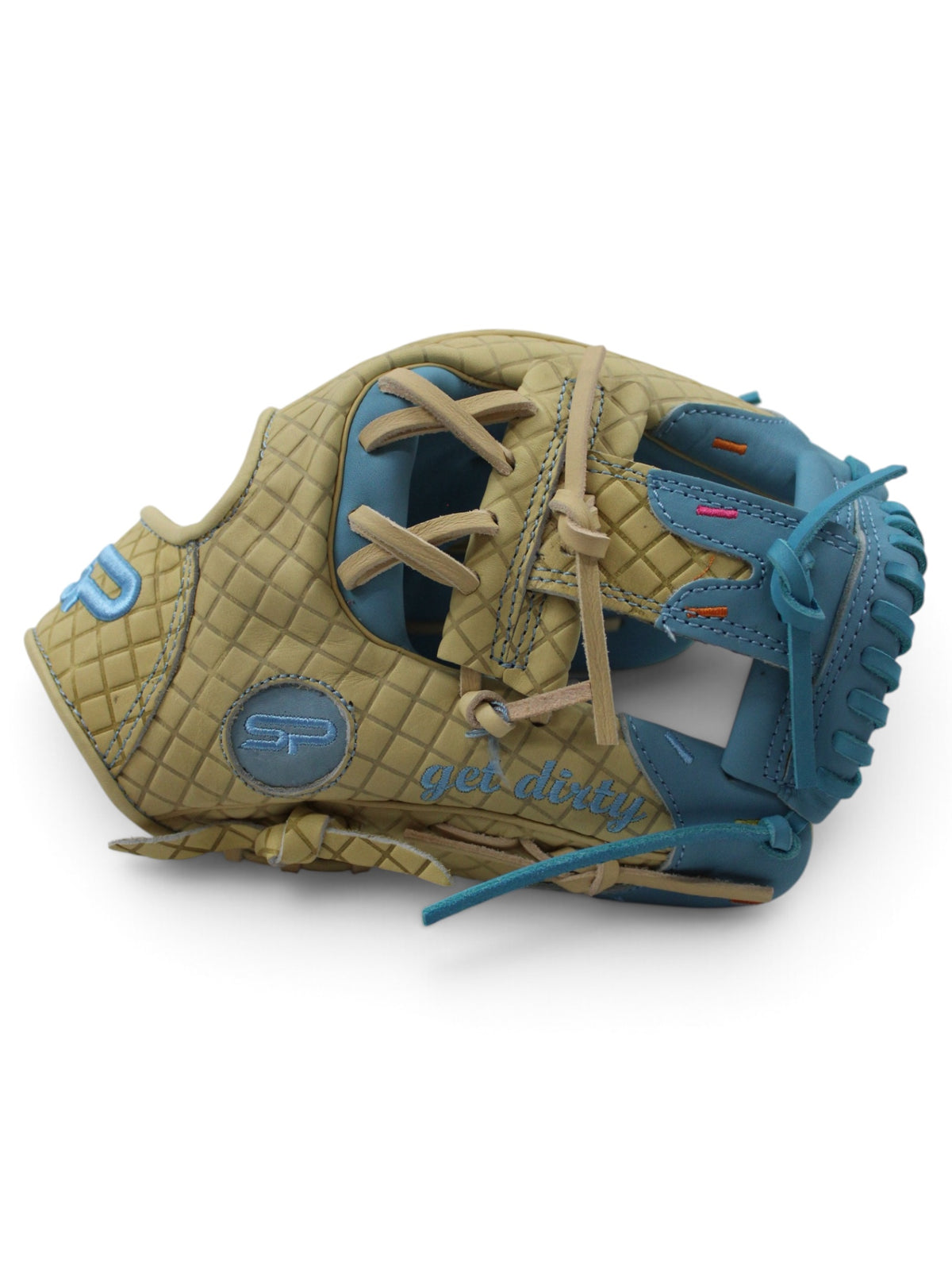 Blonde/Light Blue Ice Cream American Kip Leather I-Web Handcrafted Glove - 12.5”