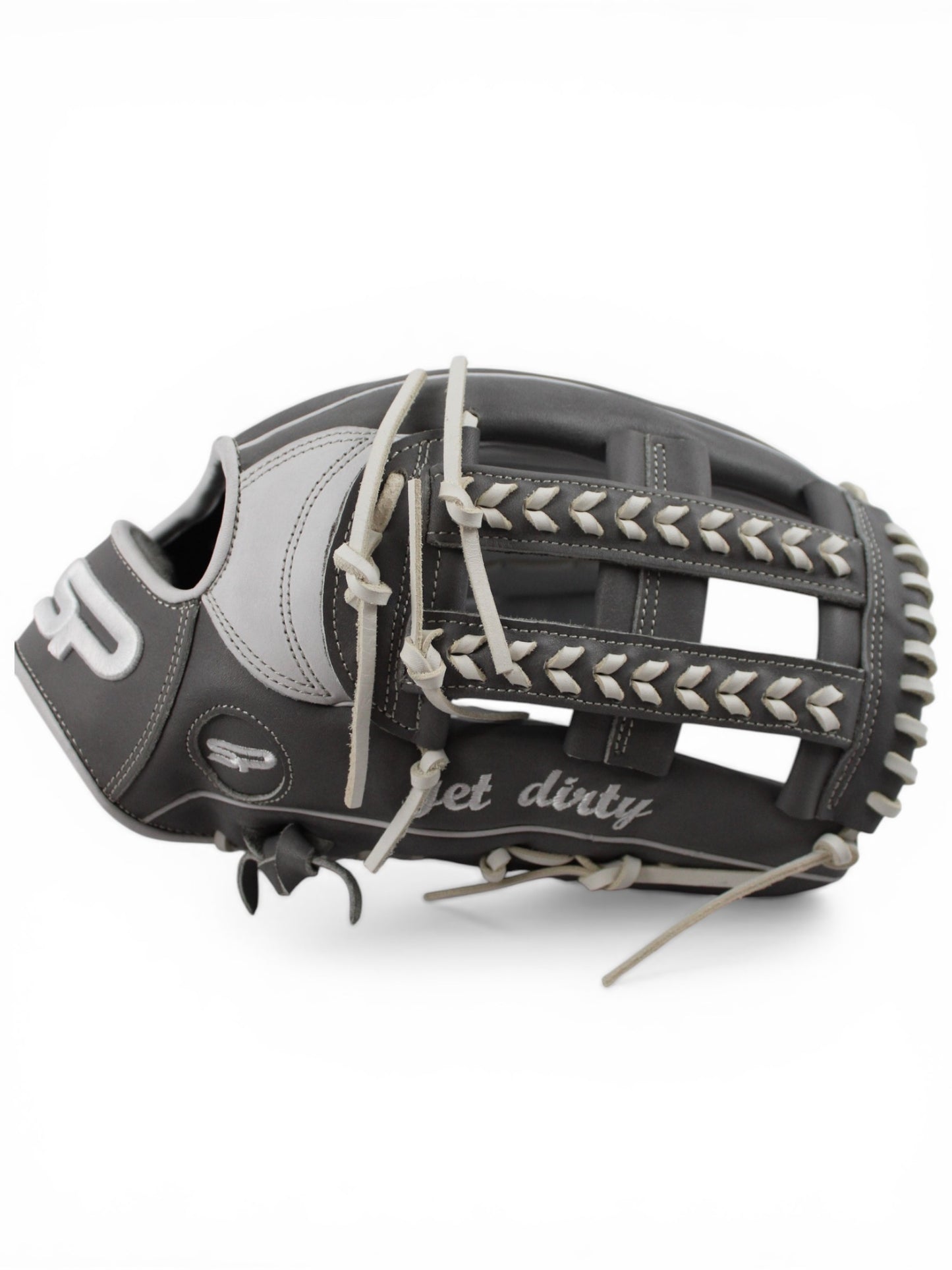 Grey/White Japanese Kip Leather Laced H-Web Handcrafted Glove - 13.5”