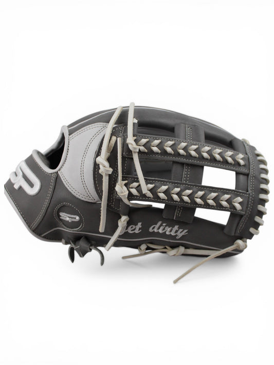 Grey/White Japanese Kip Leather Laced H-Web Handcrafted Glove - 13.5”