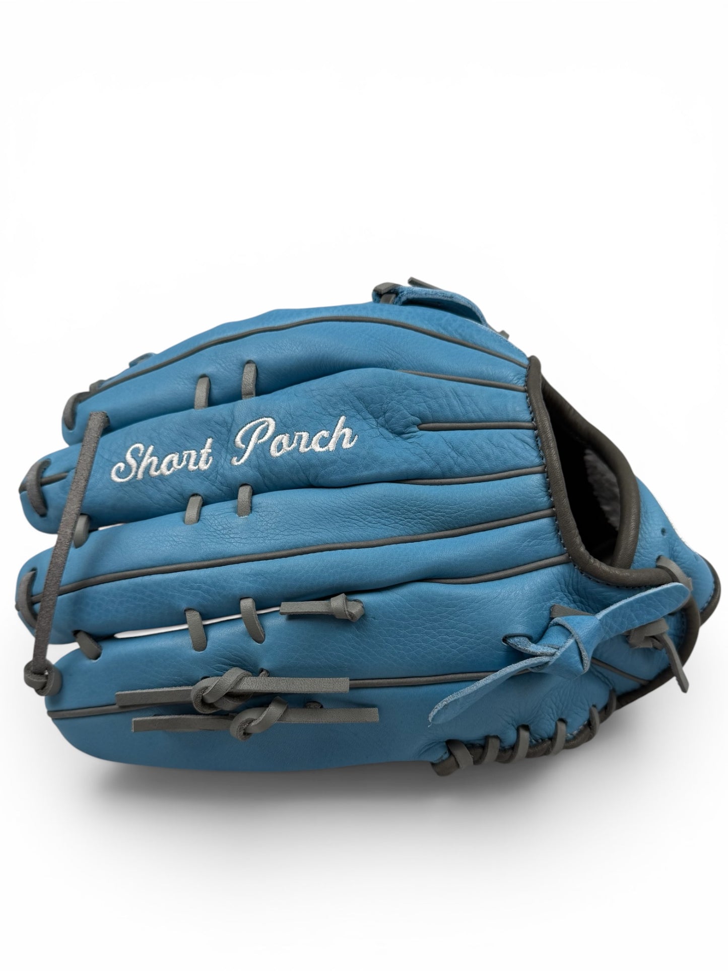 Baby Blue/Gray Cowhide Leather Laced H-Web Handcrafted Glove - 13.5"