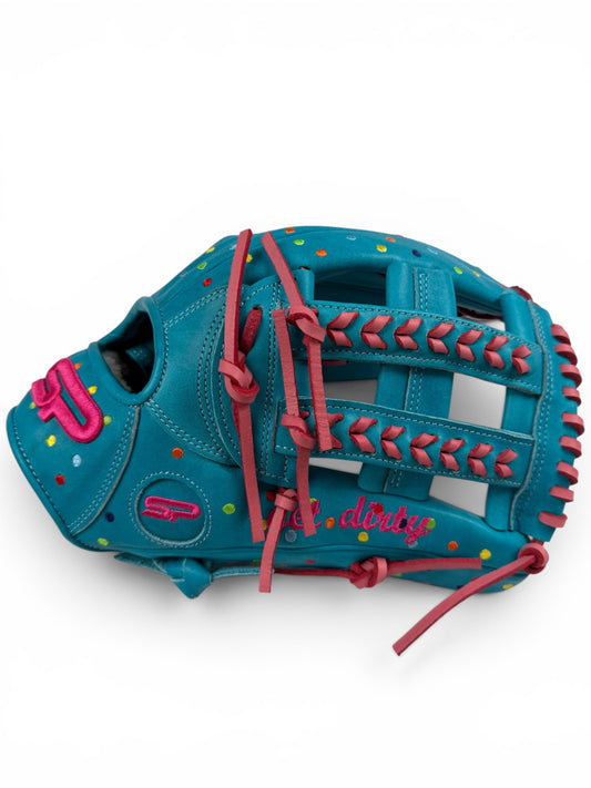 Polka Dot Japanese Kip Leather Laced H - Web Handcrafted Glove - 13"