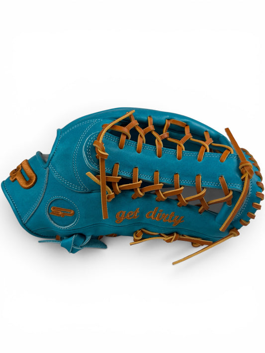 Light Blue/Tan Japanese Kip Leather T-Web Handcrafted Glove - 13.5”