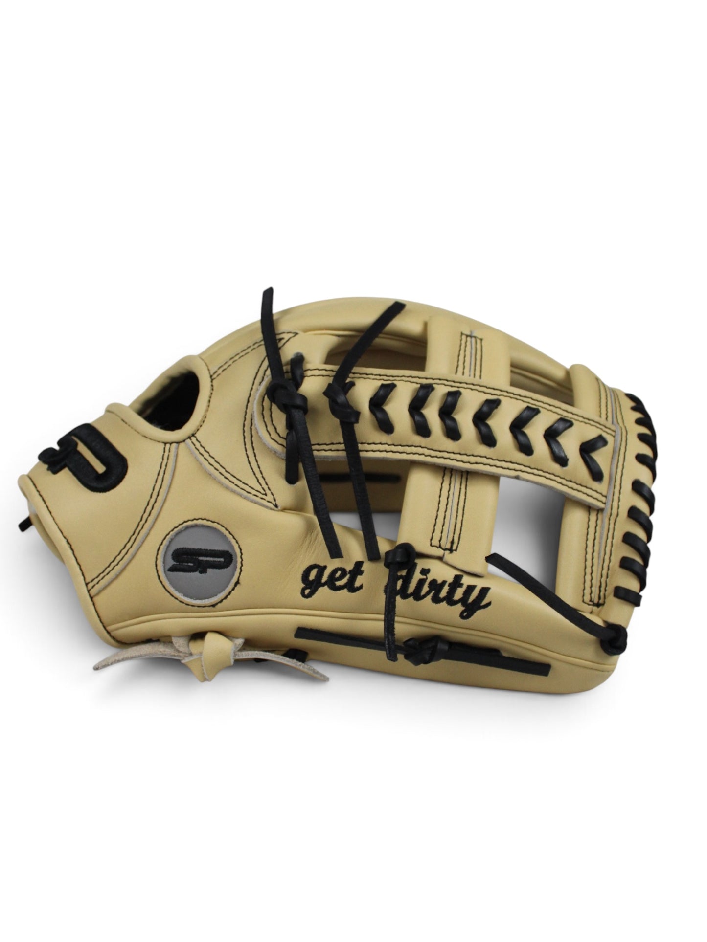 Blonde/Black Japanese Kip Leather Laced Cross Web Handcrafted Glove - 13”