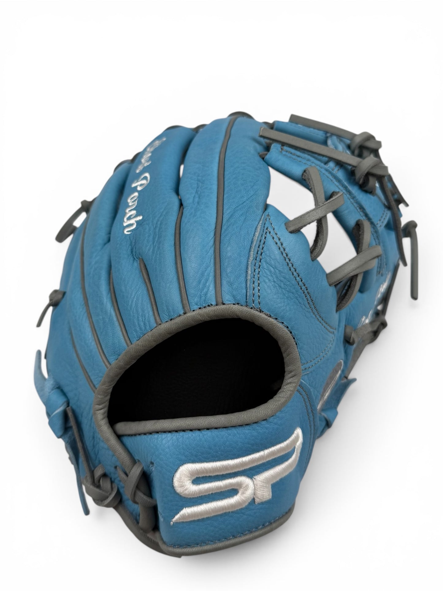 Baby Blue/Gray Cowhide Leather I-Web Handcrafted Glove - 13"
