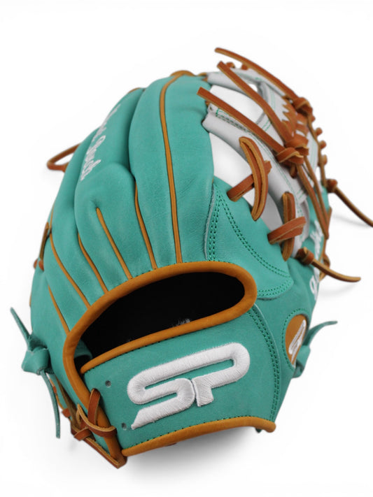 Mint/Tan Japanese Kip Leather Laced I - Web Handcrafted Glove - 13”