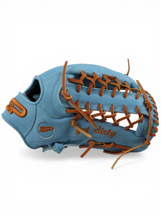Light Blue/Tan Japanese Kip Leather T-Web Handcrafted Glove - 13.5”