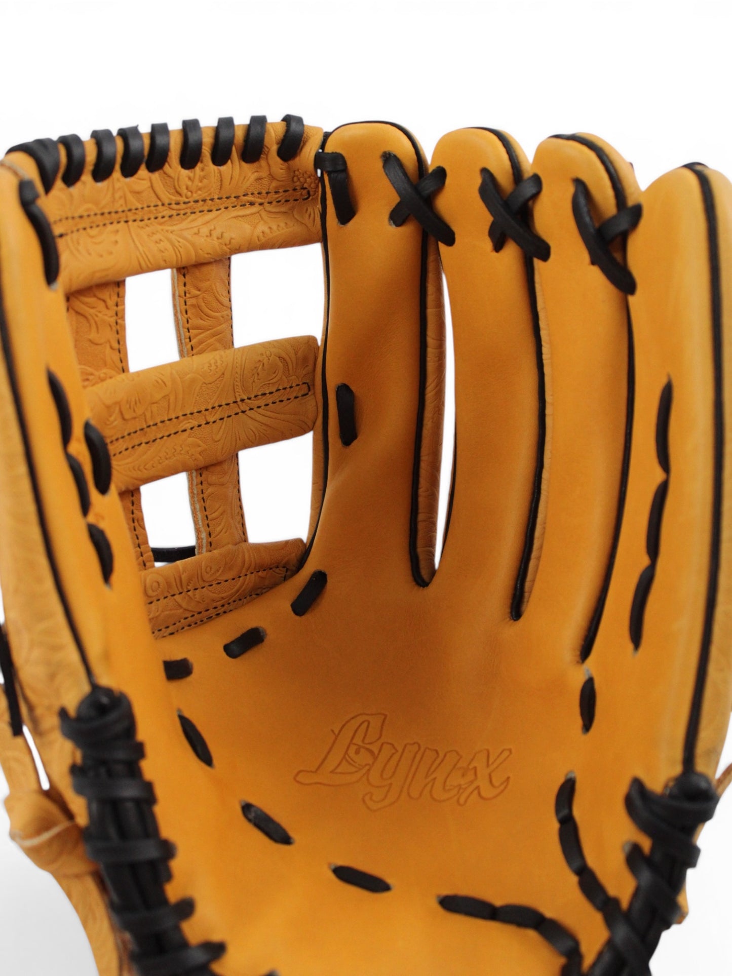 Tan Flower Japanese Kip Leather Laced H-Web Handcrafted Glove - 13"