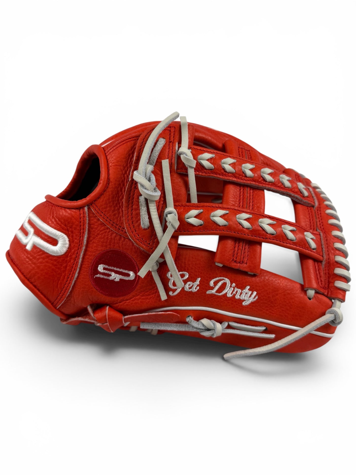 Red/White Cowhide Leather Laced H-Web Handcrafted Glove - 13.5"