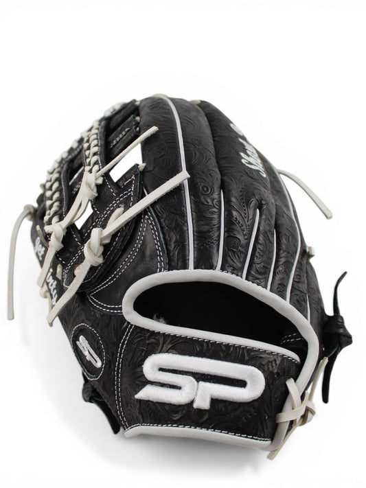 Black Flower Japanese Kip Leather Laced H-Web Handcrafted Glove - 13”