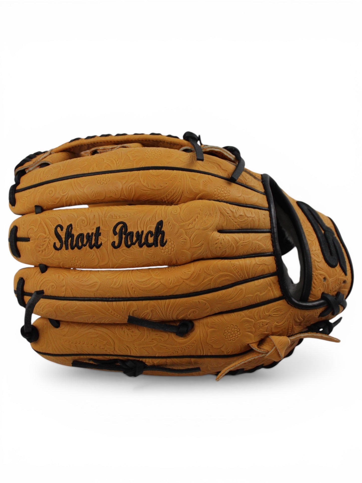 Tan Flower Japanese Kip Leather Laced H-Web Handcrafted Glove - 13"