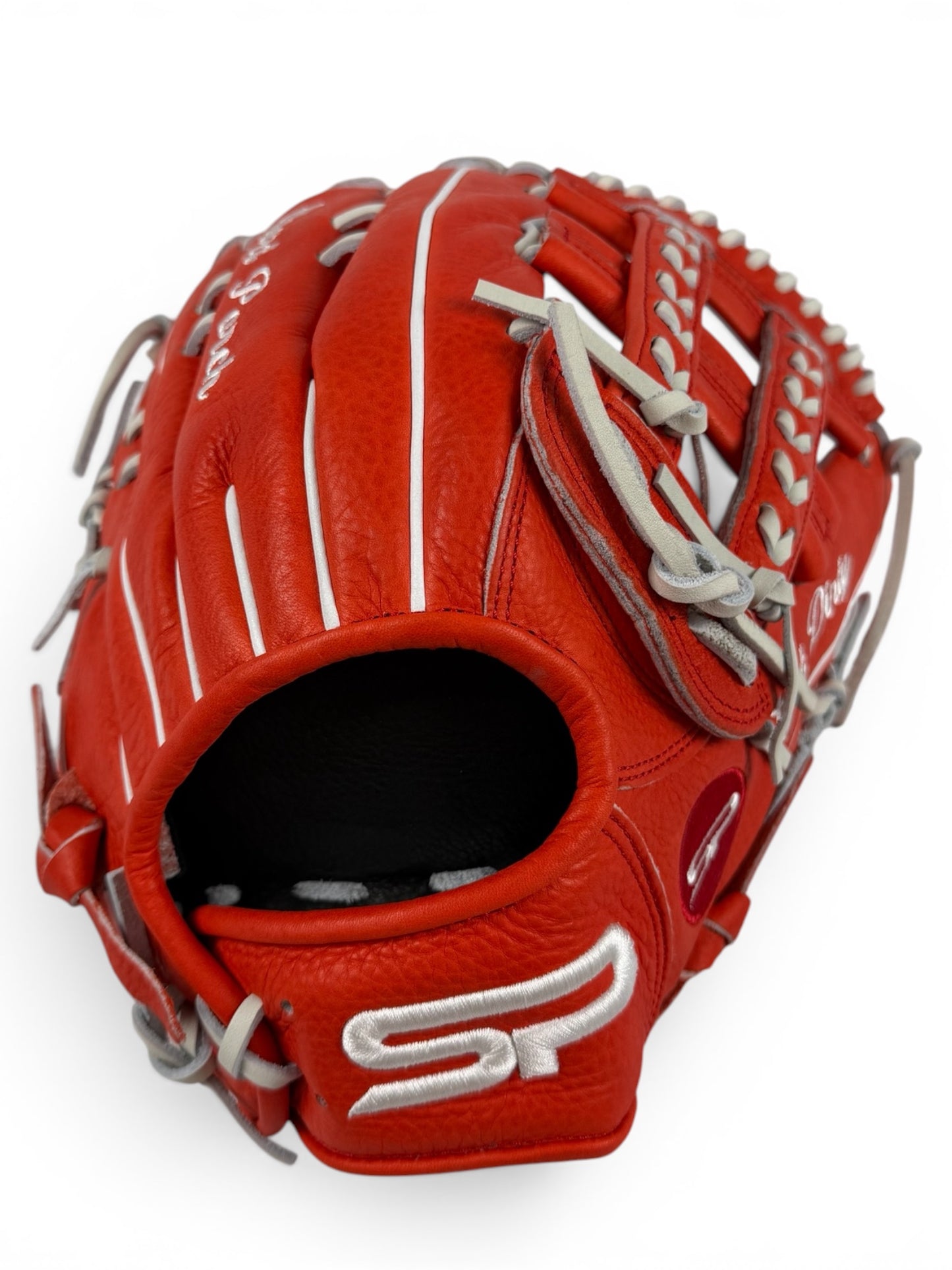Red/White Cowhide Leather Laced H-Web Handcrafted Glove - 13.5"