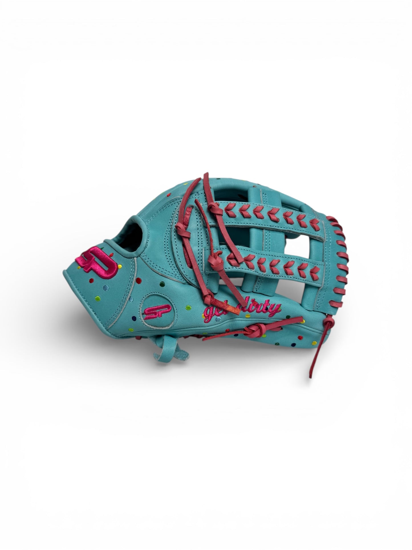 Polka Dot Japanese Kip Leather Laced H - Web Handcrafted Glove - 13"