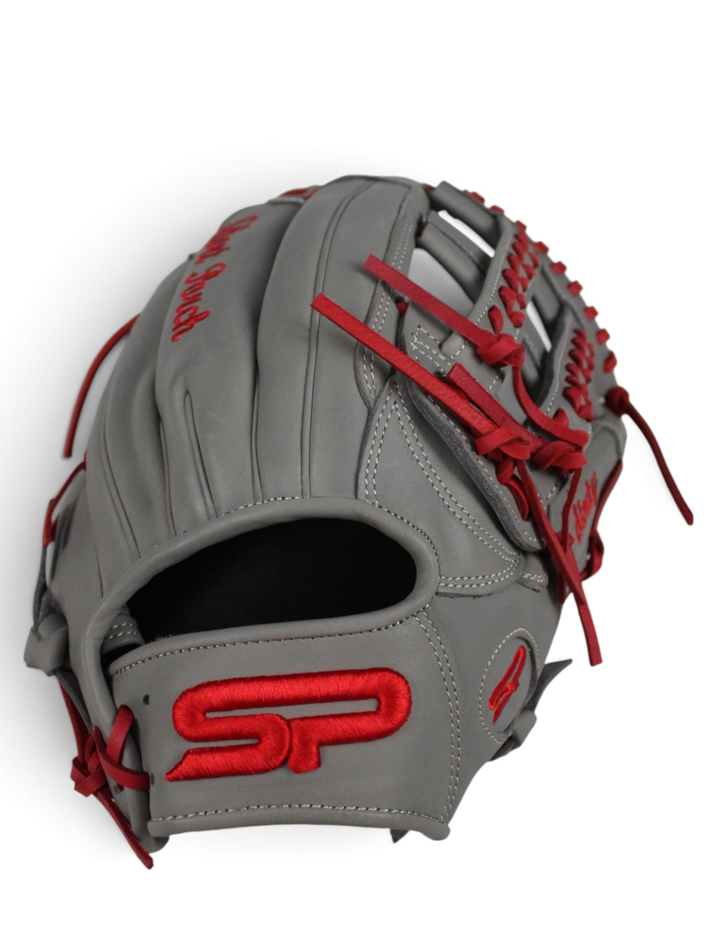 Gray/Red Japanese Kip Leather Laced H-Web Handcrafted Glove - 13”