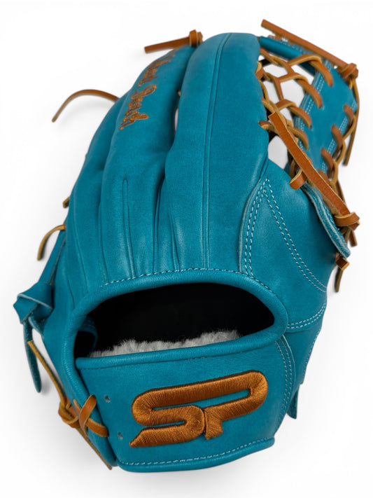 Light Blue/Tan Japanese Kip Leather T-Web Handcrafted Glove - 13.5”