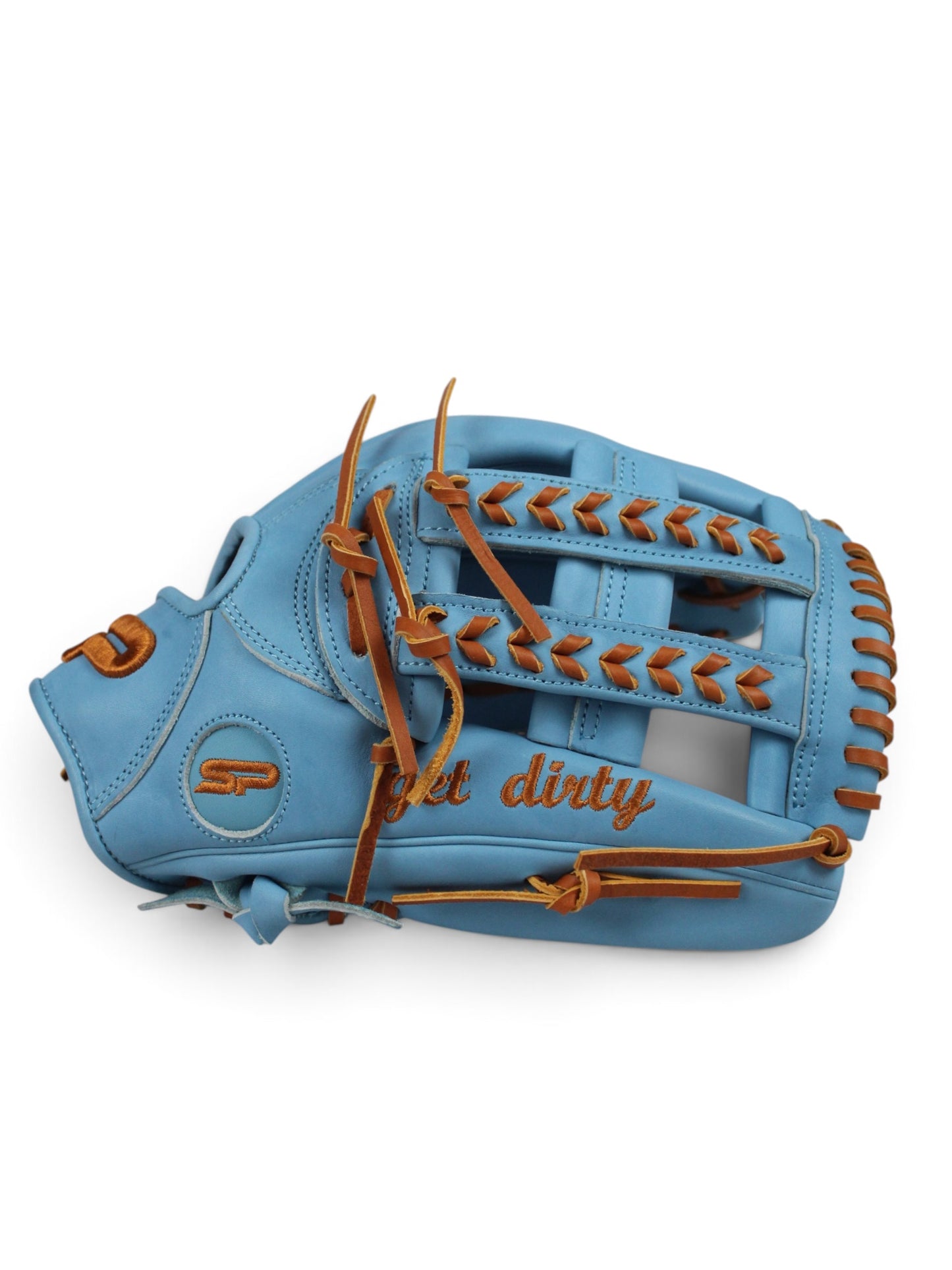 Light Blue/Tan Japanese Kip Leather Laced H-Web Handcrafted Glove - 13”