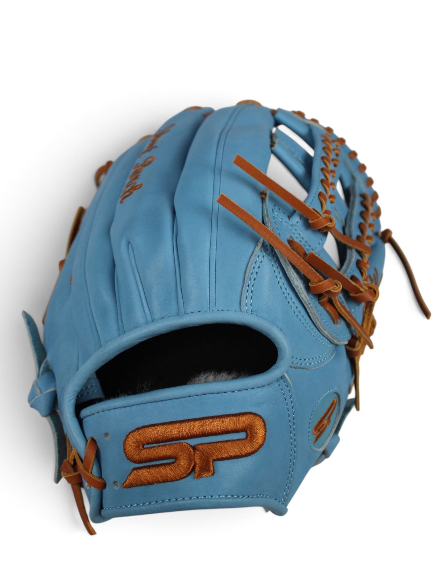 Light Blue/Tan Japanese Kip Leather Laced H-Web Handcrafted Glove - 13”