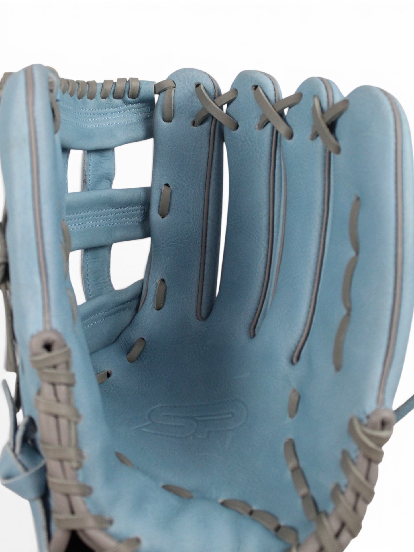 Light Blue/Gray Cowhide Leather Laced H-Web Handcrafted Glove - 13" & 13.5"