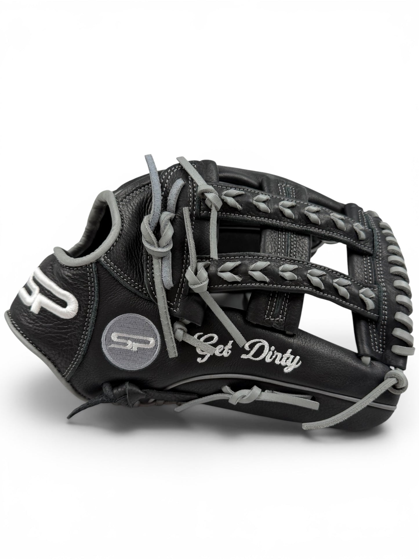 Black/Gray Cowhide Leather Laced H-Web Handcrafted Glove - 13.5"