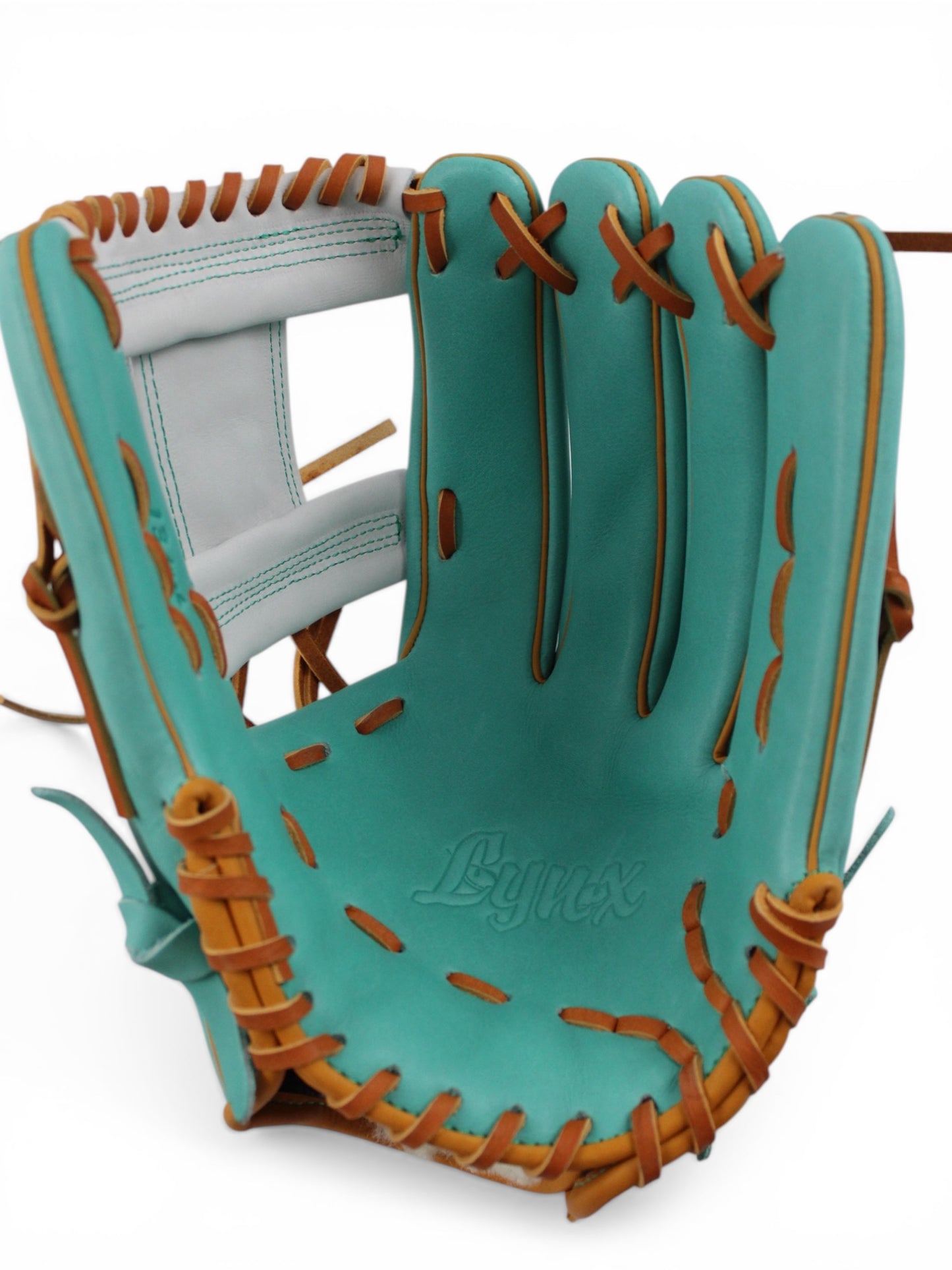 Mint/Tan Japanese Kip Leather Laced I - Web Handcrafted Glove - 13”