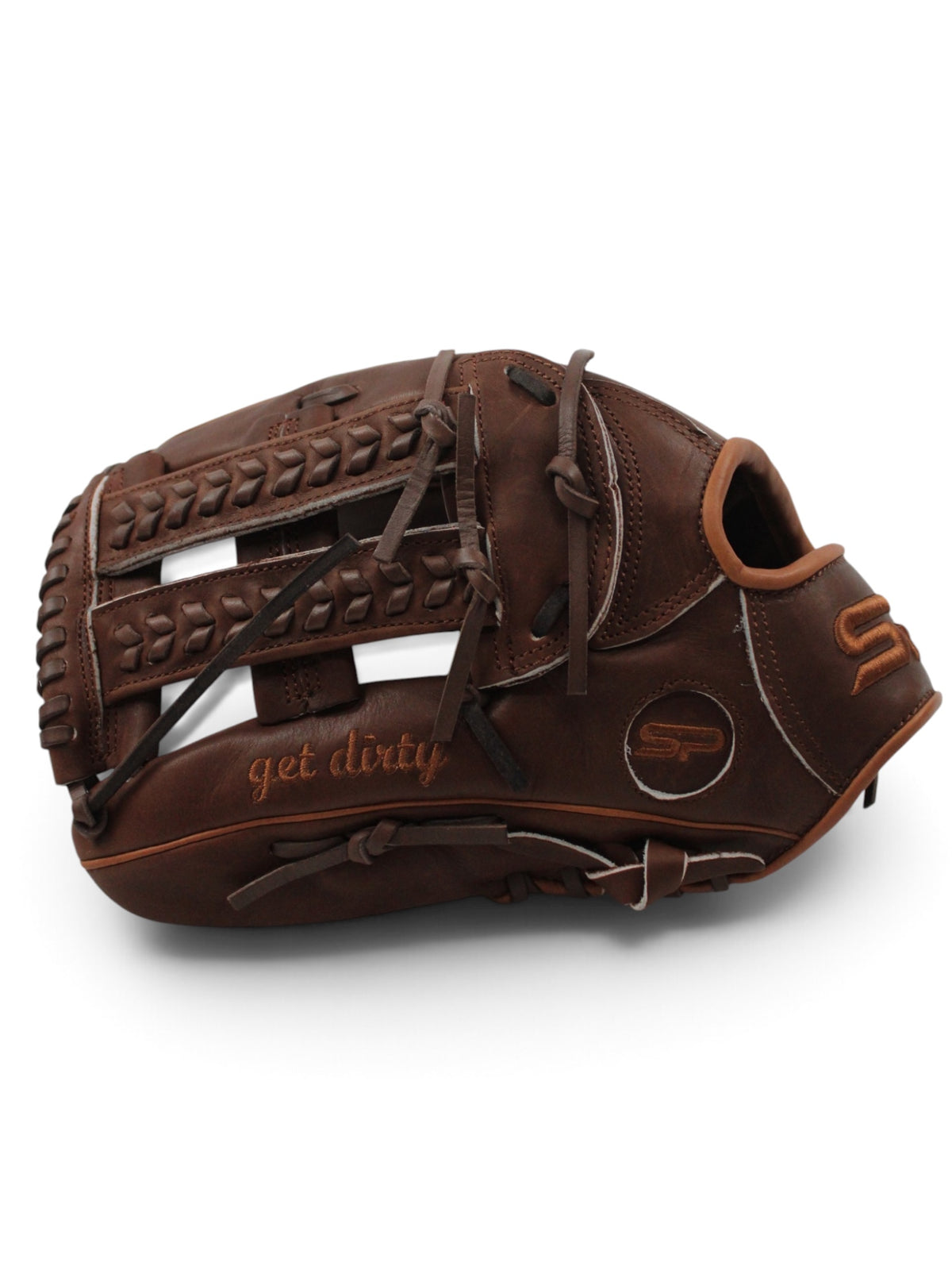 Brown American Kip Leather Laced H-Web Handcrafted Glove - 13.5”