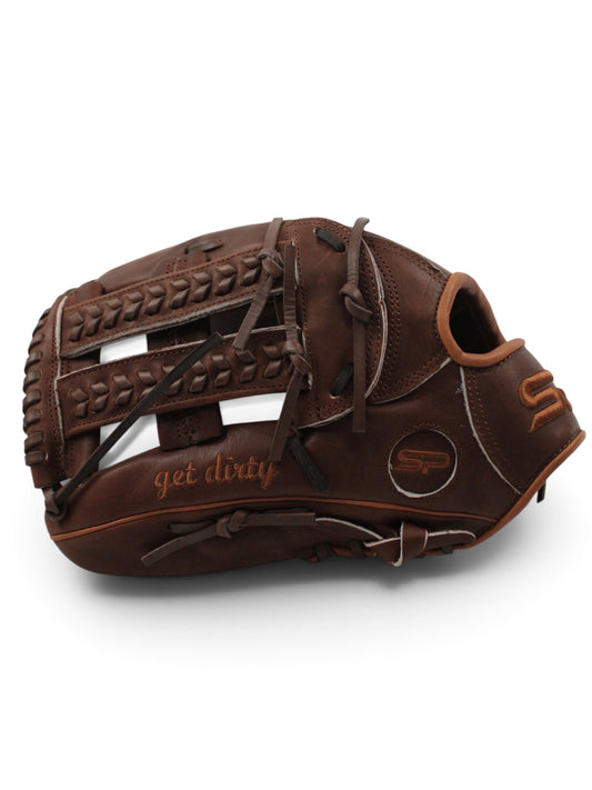 Brown American Kip Leather Laced H-Web Handcrafted Glove - 13.5”