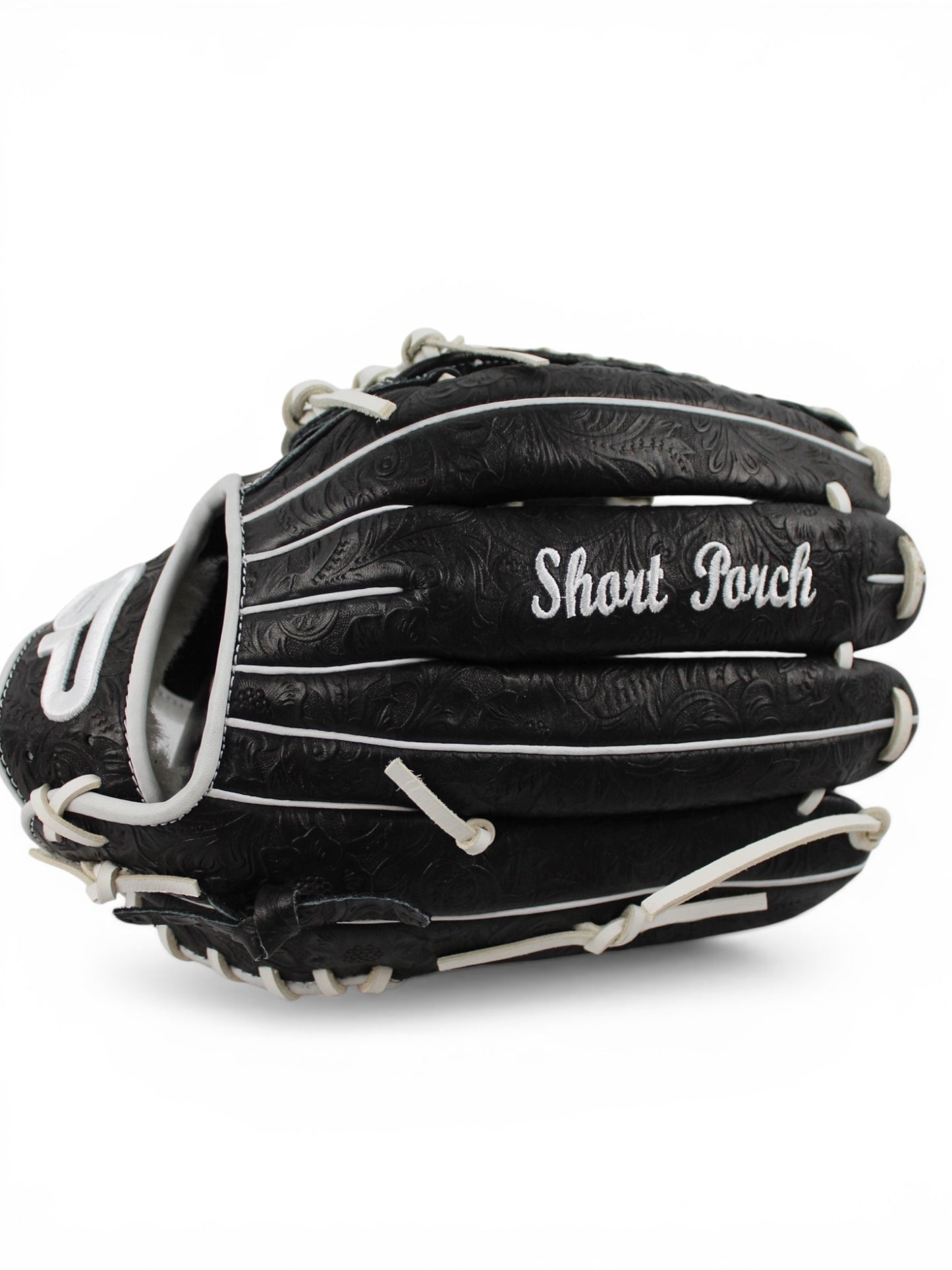 Black Flower Japanese Kip Leather Laced H-Web Handcrafted Glove - 13”