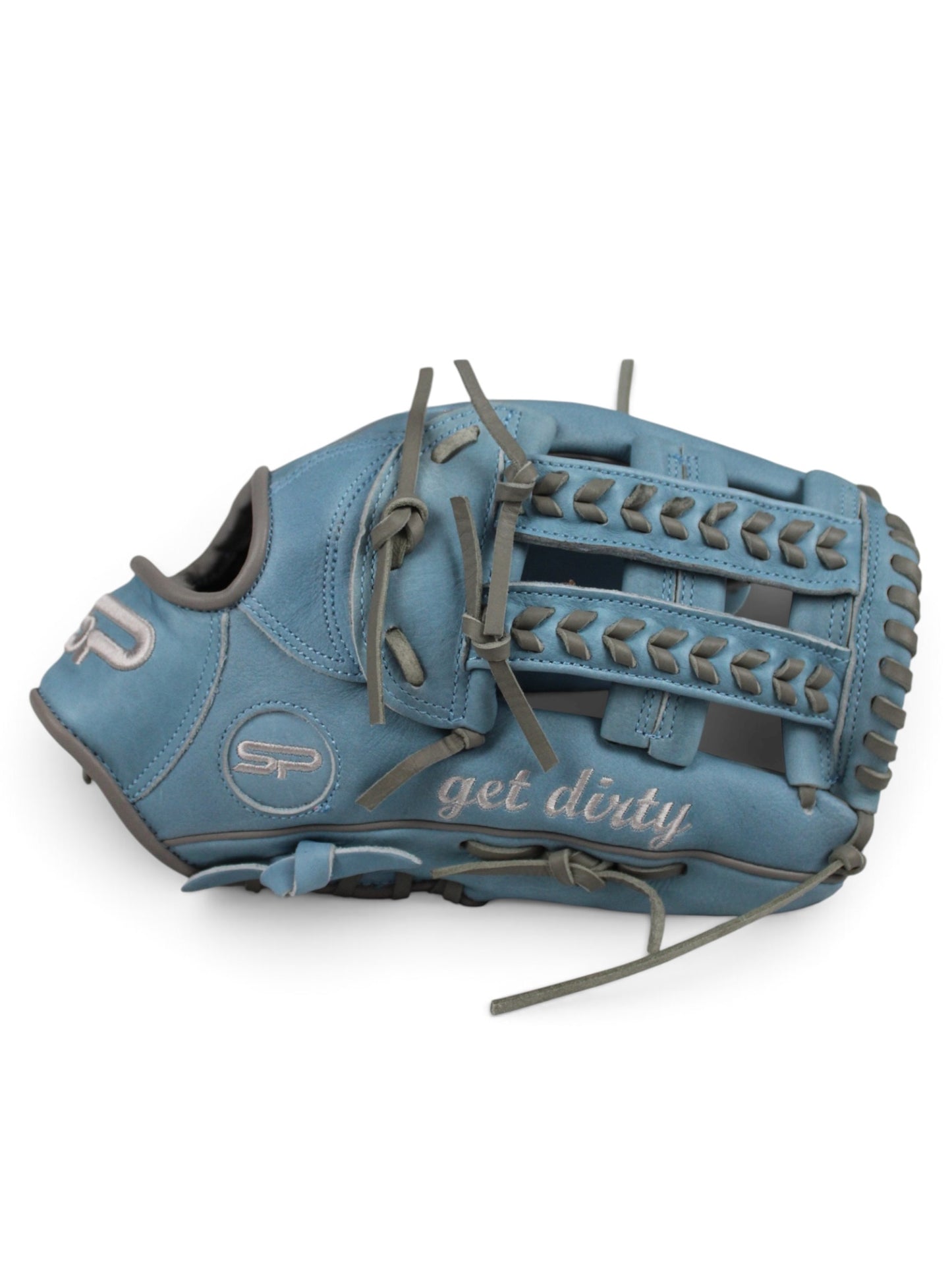 Light Blue/Gray Cowhide Leather Laced H-Web Handcrafted Glove - 13" & 13.5"