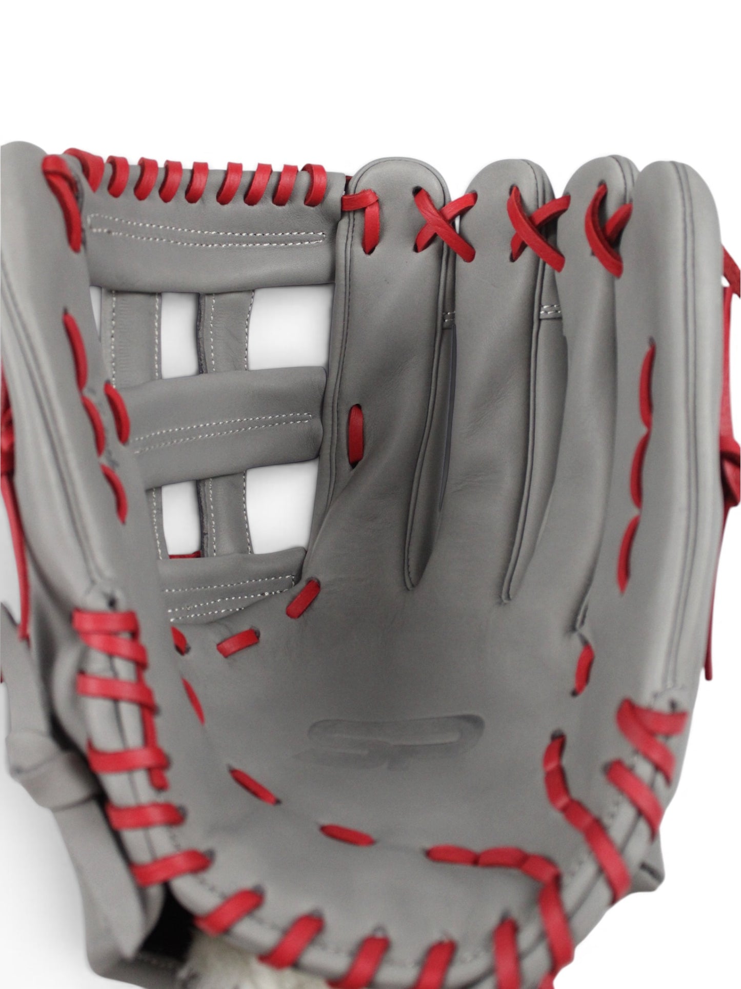 Gray/Red Japanese Kip Leather Laced H-Web Handcrafted Glove - 13”