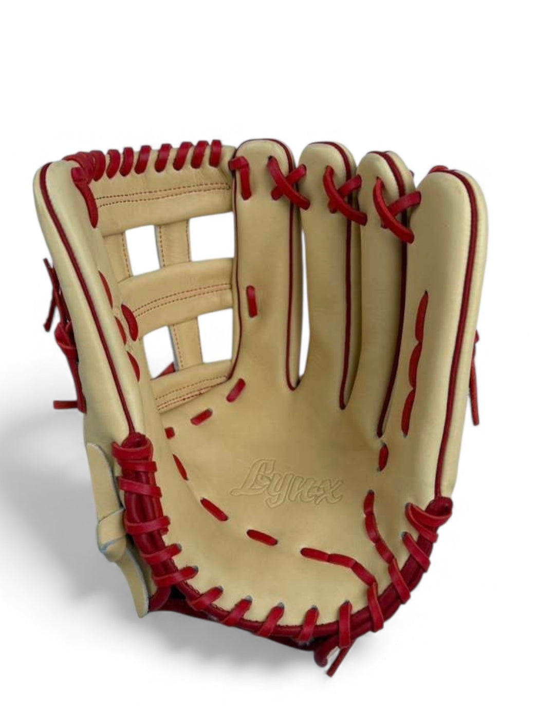 Blonde/Red Japanese Kip Leather Laced H-Web Handcrafted Glove - 13” & 13.5”