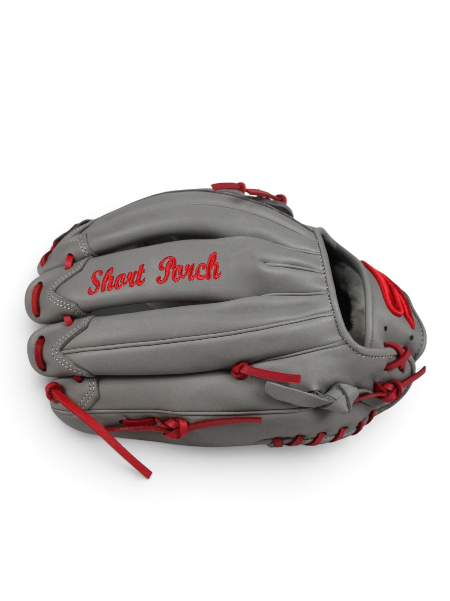 Gray/Red Japanese Kip Leather Laced H-Web Handcrafted Glove - 13”