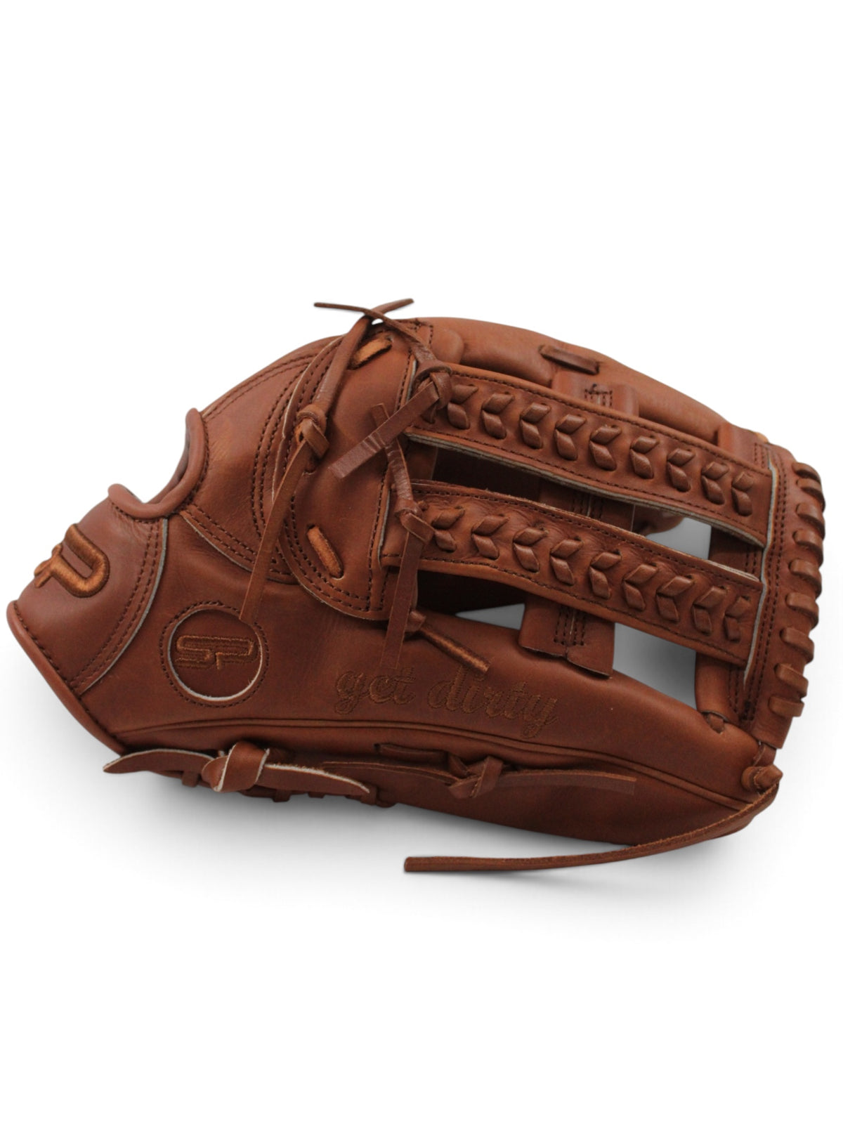 Oil Chestnut American Kip Leather Laced H-Web Handcrafted Glove - 13.5”