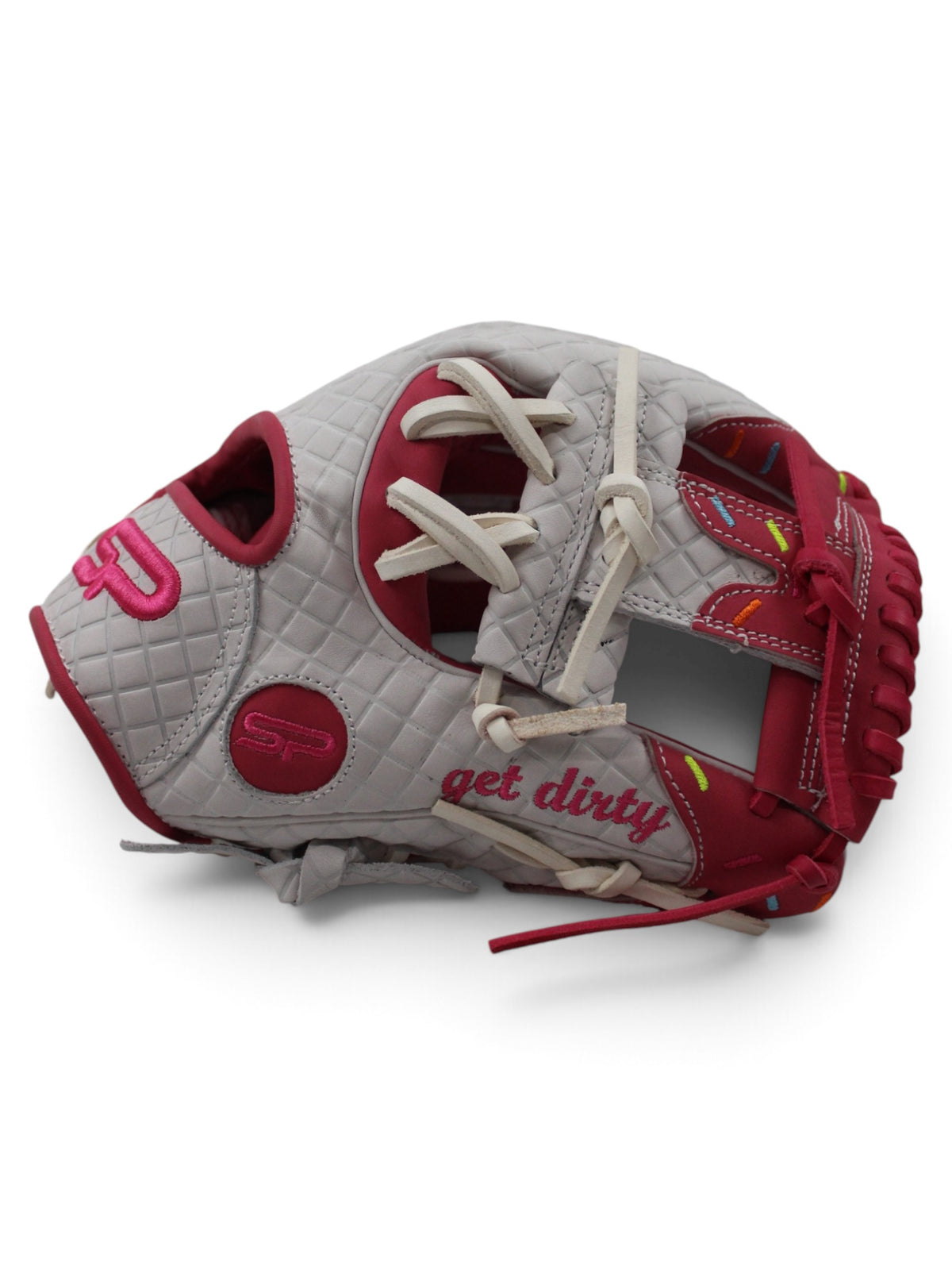 White/Pink Ice Cream American Kip Leather I-Web Handcrafted Glove - 12.25”