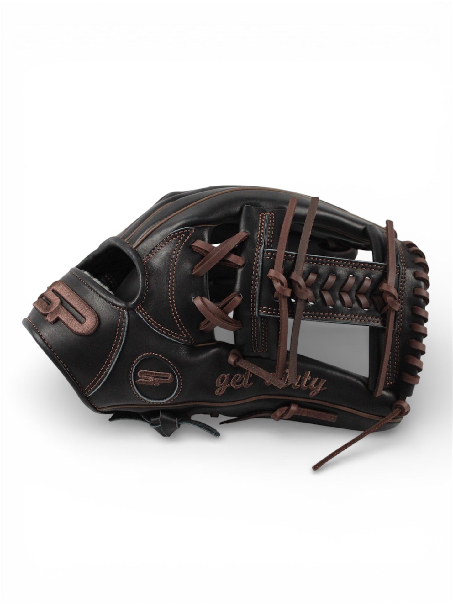 Black/Brown Japanese Kip Leather Laced I -Web Handcrafted Glove - 13”