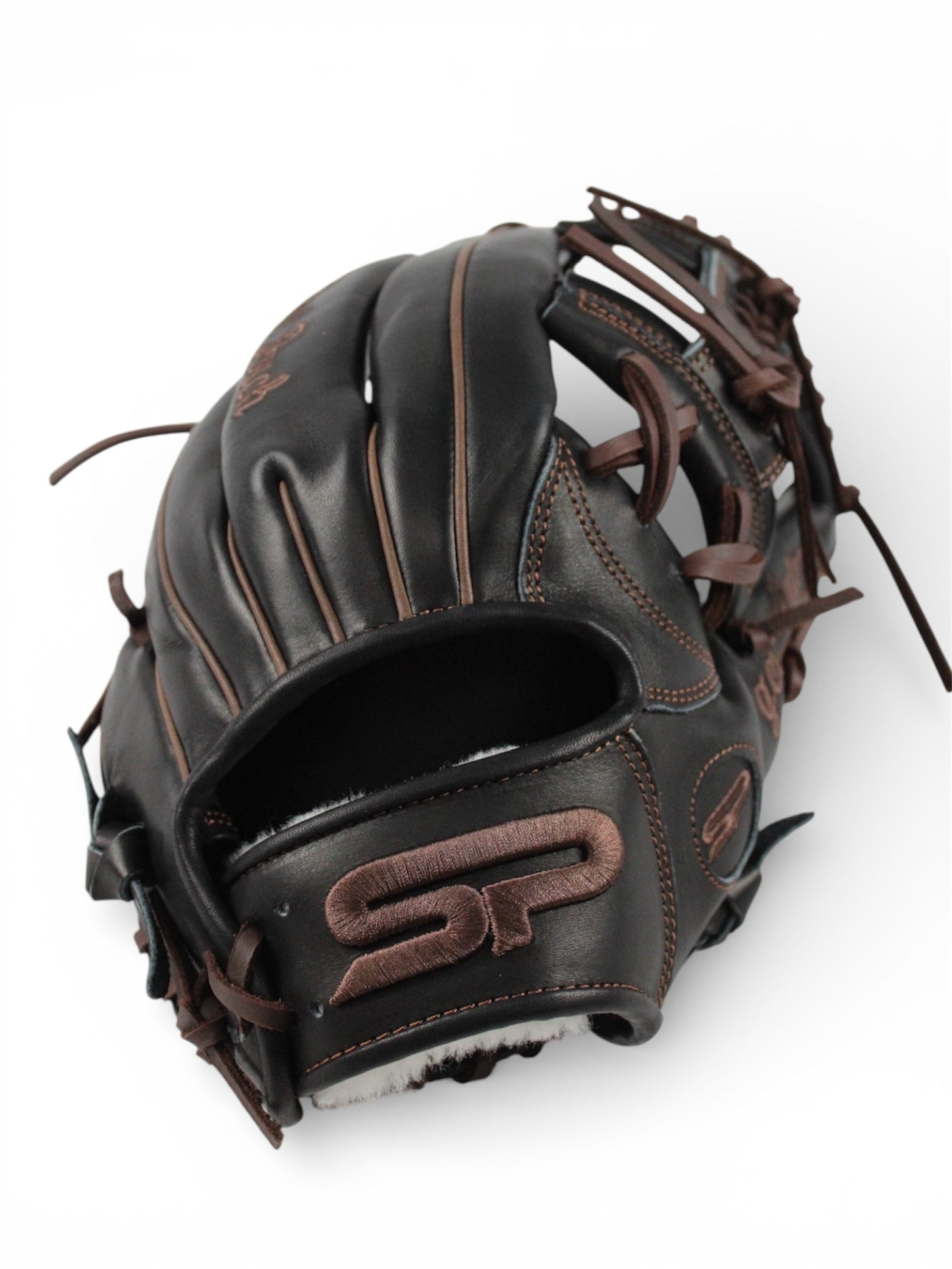 Black/Brown Japanese Kip Leather Laced I -Web Handcrafted Glove - 13”