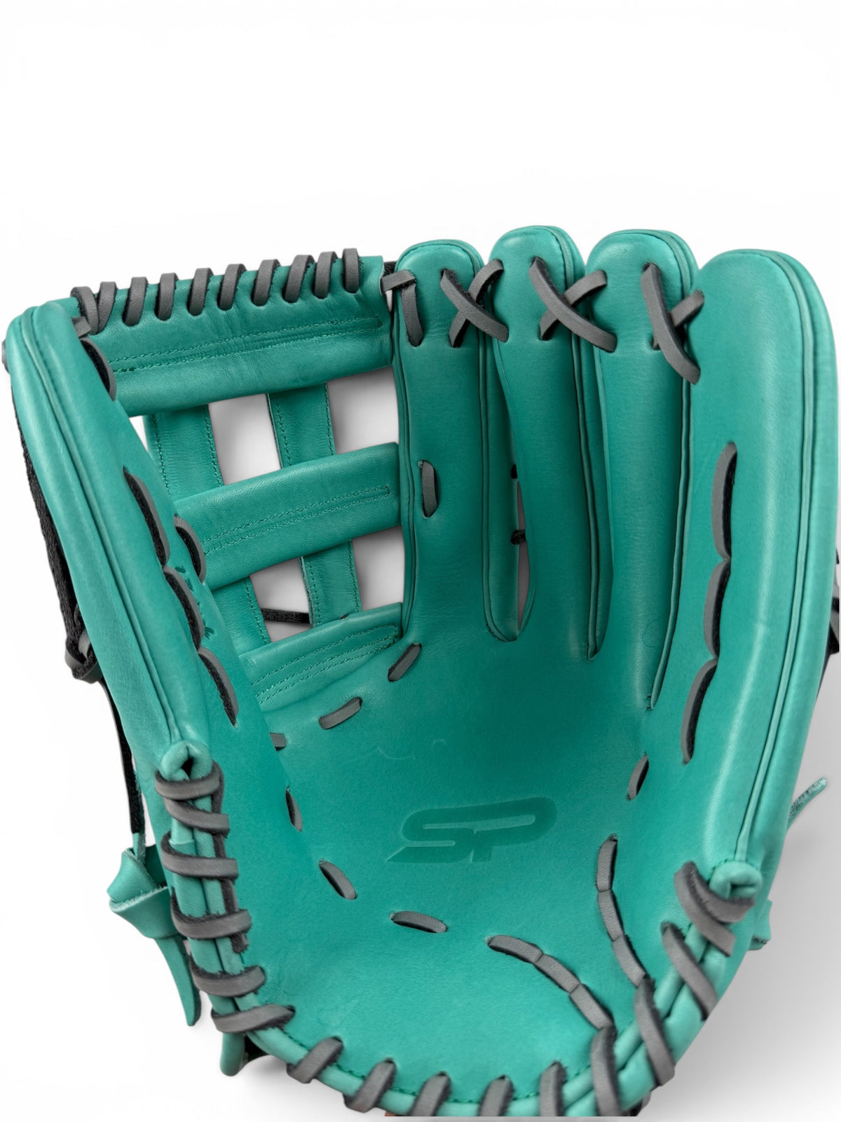 Mint/Grey Japanese Kip Leather Laced H-Web Handcrafted Glove - 13”