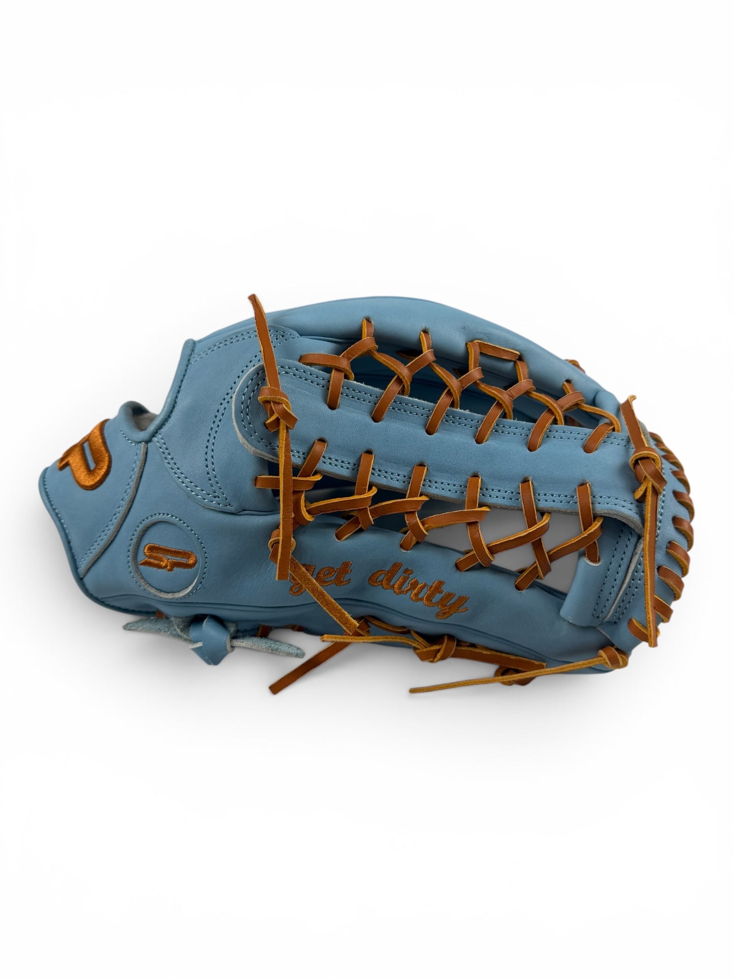 Light Blue/Tan Japanese Kip Leather T-Web Handcrafted Glove - 13.5”