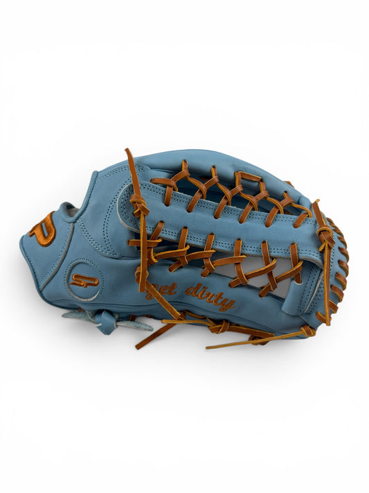 Light Blue/Tan Japanese Kip Leather T-Web Handcrafted Glove - 13.5”